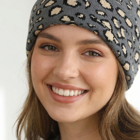 Leopard Print Beanie - Pink, Tan, White, Grey Eaveless - Picture 10 of 16